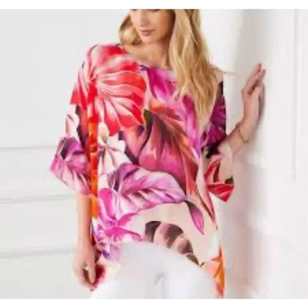 Karen Kane tropical palm 2pc skirt top flare hem M set